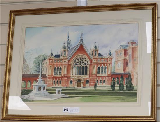 C. Rousseau, watercolour, Dulwich College chapel, signed, 35 x 54cm